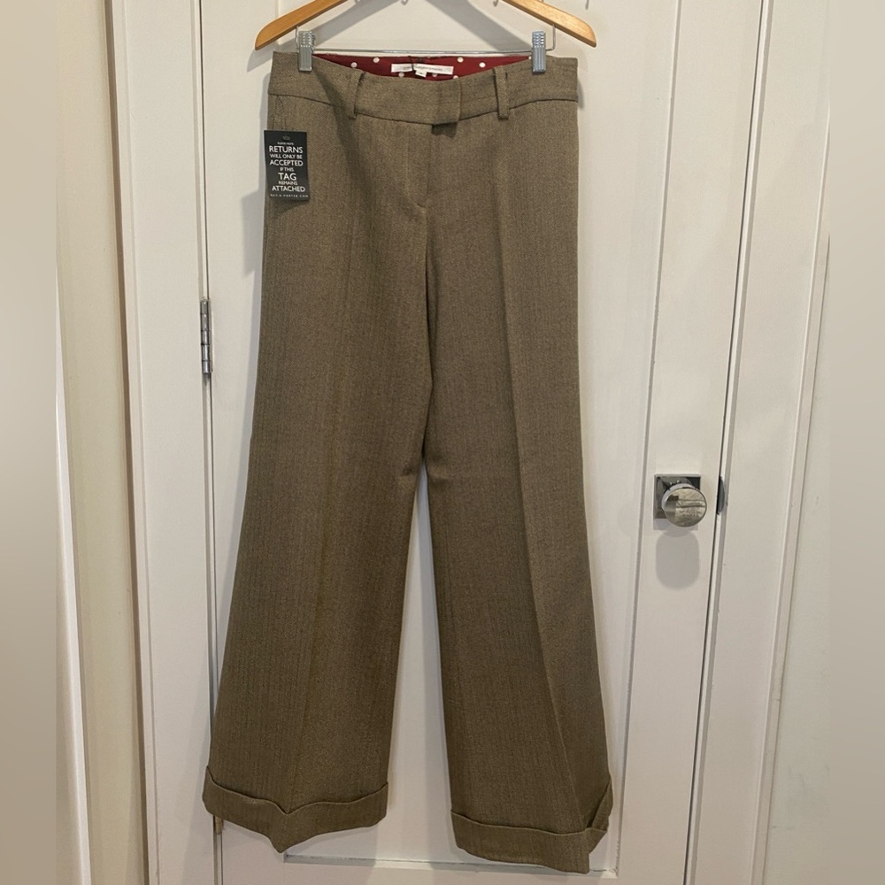 Diane von Furstenberg Kathlene Herringbone Wide-Leg Dress Pants 8 New NWT $495